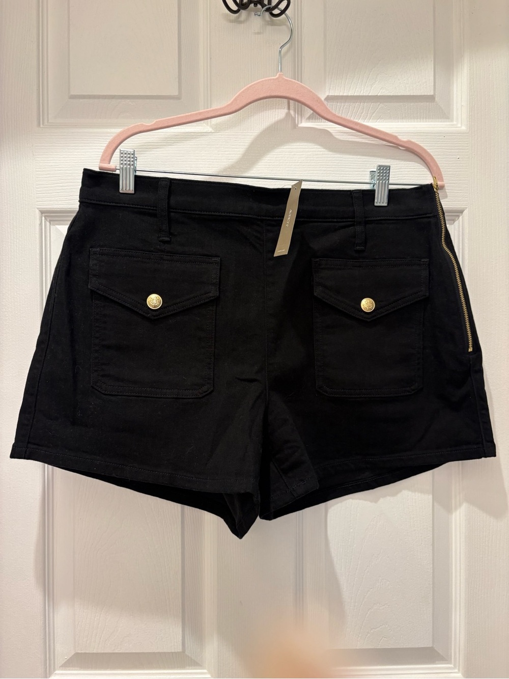 J.Crew Black Utility Shorts NWT Size 30 Gold Crest Buttons Side Zip Stretch - Picture 5 of 10